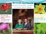 British symbols The Queen of Great Britain is Elizabeth II. Her husband is Duke of Edinburgh. The rose is the national emblem of England. The national flower of Scotland is the thistle. The national flower of Wales is the daffodil. The national flower of Northern Ireland is the shamrock.