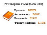 Разговорные языки (более 2000). Русский - КНИГА Английский - BOOK Немецкий - BUCH Французский язык - LIVRE