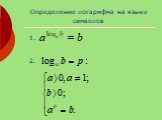 Определение логарифма на языке символов: 1. 2.
