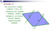 Аксиома IX: На плоскости через данную точку, не лежащую на данной прямой, можно провести не более одной прямой, параллельной данной. B
