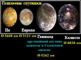 Ио Европа Ганимед Калисто. крупнейший спутник планеты в Солнечной системе. Галилеевы спутники. Ø 5262 км Ø 4820 км Ø 3660 км Ø 3121 км