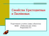 Семейства Крестоцветные и Паслёновые. Подготовила учитель химии и биологии МОБУ «Лобасковская ООШ» Родионова Н.Г.