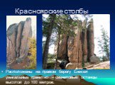 Красноярские столбы. Расположены на правом берегу Енисея уникальные гранитно – сиенитовые останцы высотой до 100 метров.