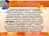 Появление микропроцессоров привело к разработке микрокомпьютеров — небольших недорогих компьютеров, которыми могли владеть небольшие компании или отдельные люди. Микрокомпьютеры, представители четвёртого поколения, первые из которых появился в 1970-х, стали повсеместным явлением в 1980-х и позже. Ст