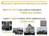 Результат красного геноцида на Дону: На 01.01.1917 года на Дону проживало 4.428,8 тыс. человек, через 4 года осталось почти вдвое меньше – 2.275,8 тысяч