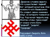 Древние славяне верили, что существовал первый бог, который начал все. Они называли его Всевышним. Он создал своим мнением яйцо, из которого появился Род. Род начал творить мир. Многие слова происходят от имени этого бога: "родной", "родить", "природа". Род родил Сварог