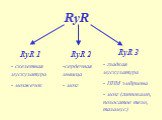 RyR. RyR 1 скелетная мускулатура мозжечок. RyR 2 сердечная мышца мозг. RyR 3 гладкая мускулатура ППМ эмбриона мозг (гиппокамп, полосатое тело, таламус)