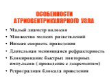 ОСОБЕННОСТИ АТРИОВЕНТРИКУЛЯРНОГО УЗЛА. Малый диаметр волокон Множество мелких разветвлений Низкая скорость проведения Длительная меняющаяся рефрактерность Блокирование быстрых повторных импульсов ( проведение с декрементом) Ретроградная блокада проведения