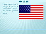 My Flag. This is flag of USA. It has got 7 red and 6 white strips. There are 50 five- pointed stars.
