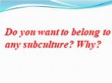 Do you want to belong to any subculture? Why?