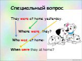 Специальный вопрос. They were at home yesterday. Where were they? Who was at home? When were they at home?