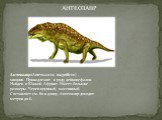 Антеозавр (Anteosaurus magnificus) - хищник. Принадлежит к роду дейноцефалов. Найден в Южной Африке. Имеет большие размеры. Череп крупный, массивный. Составляет см. 80 в длину. Антеозавр доходит метров до 6. АНТЕОЗАВР
