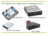Устройства хранения информации: привод компакт-дисков. карт ридер жесткий диск флоппи дисковод