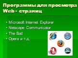 Программы для просмотра Web - страниц. Microsoft Internet Explorer Netscape Communicator The Bat! Opera и т.д.