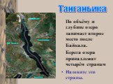 По объёму и глубине озеро занимает второе место после Байкала. Берега озера принадлежат четырём странам Назовите эти страны. Танганьика
