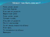 Рады, рады, рады Светлые березы, И на них от радости Вырастают розы. Рады, рады, рады Темные осины, И на них от радости Растут апельсины. То не дождь пошел из облака И не град, То посыпался из облака Виноград. Может так быть или нет?