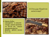 Откуда берётся шоколад? Какао-бобы находятся в мякоти плода какао-дерева по 30-50 шт., имеют миндалевидную форму, длину около 2,5 см.