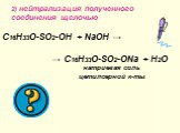 2) нейтрализация полученного соединения щелочью C16H33O-SO2-OH + NaOH → → C16H33O-SO2-ONa + H2O натриевая соль цетилсерной к-ты