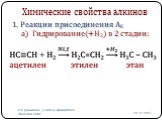 1. Реакции присоединения АЕ а) Гидрирование(+Н2) в 2 стадии: