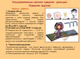 Неуправляемая цепная ядерная реакция. Ядерное оружие. Боевые свойства 1. Ударная волна. Образуется вследствие резкого и исключительно сильного повышения давления в зоне ядерной реакции. Она представляет собой быстро распространяющуюся о центра взрыва волну сильно сжатого и разогретого воздуха (от 40