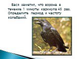 Вася заметил, что ворона в течение 1 минуты каркнула 45 раз. Определите период и частоту колебаний.