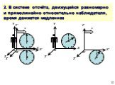 2. В системе отсчёта, движущейся равномерно и прямолинейно относительно наблюдателя, время движется медленнее. v