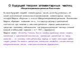 О будущей теории элементарных частиц «Макро-микросимметрическая Вселенная». В связи будущей теорией элементарных частиц хотел бы упомянуть об одной экзотической возможности возникновения элементарных частиц, которую Марков обсуждал в статье «Макро-микросимметрическая Вселенная» Марков обращает внима