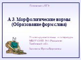 А 3. Морфологические нормы (Образование форм слова). Готовимся к ЕГЭ. Учитель русского языка и литературы МБОУ СОШ №4 г.Рассказово Тамбовской обл. Заливина Ирина Борисовна