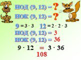 НОД (9, 12) = НОК (9, 12) = 9 · 12 3 · 36 108 =