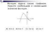 Функция задана своим графиком. Укажите наибольшее и наименьшее значение функции. А) 4 и -2	B) 4 и -1	C) 3 и -2 D) 3 и -1