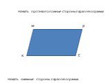 Назвать противоположные стороны параллелограмма. Назвать смежные стороны параллелограмма. м р Е к