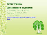 Итог урока. Домашнее задание: 1 уровень: № 1476, № 1482, 2 уровень: № 1475, № 1513; тест по адресу: http://gomonova.ucoz.ru/index/5_klass/0-82.