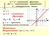 у = хп - степенная функция , где х – независимая переменная, п – натуральное число. п = 1. у = х – линейная функция. Dy = R. у = х – прямая пропорциональность. х = 2; у = 2 Нечетная. Ех = R. Возрастает на ( -∞; +∞ )