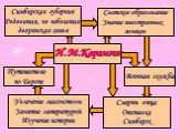 Н.М.Карамзин Военная служба. Смерть отца Отставка Симбирск. Увлечение масонством Занятие литературой Изучение истории. Симбирская губерния Родовитая, но небогатая дворянская семья. Светское образование Знание иностранных языков. Путешествие по Европе