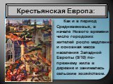 Крестьянская Европа: Как и в период Средневековья, в начале Нового времени число городских жителей росло медленно и основная масса населения Западной Европы (9/10) по-прежнему жила в деревне и занималась сельским хозяйством.