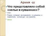 Что представляло собой «зелье в кувшинах»? Ответ: Порох, который закладывали в кувшины и поджигали, используя как гранаты. Назад: