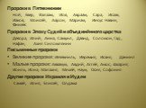 Пророки в Пятикнижии Ной, Евер, Валаам, Иов, Авраам, Сара, Исаак, Иаков, Моисей, Аарон, Мариам, Иисус Навин, Финеес Пророки в Эпоху Судей и объединённого царства Девора, Илий, Анна, Самуил, Давид, Соломон, Гад , Нафан, Ахия Силомлянин Письменные пророки Великие пророки: Иезекииль, Иеремия, Исаия, Да