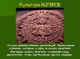 Культура АЦТЕКОВ. Из всех доколоумбовых цивилизаций Месоамерики Ацтекская империя — одна из самых известных благодаря своему богатству и военной мощи, достигнутых путём эксплуатации других народов.