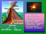Вулкан – это геологическое образование, возникшее над трещиной в земной коре, по которой извергается на земную поверхность лава. Нет вулканов на материке Австралия. жерло кратер лава Очаг магмы Вулканы Действующие Потухшие