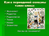 Как с периодикой связаны такие слова: Журналист Редактор Редколлегия Тираж Номер Экземпляр Как вы их понимаете?