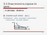 3.4 Эластичность спроса по цене…. …и доходы фирмы ЭЛАСТИЧНЫЙ СПРОС |Ed|>1 Сокращение цены вызывает увеличение совокупных доходов фирмы