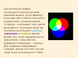 При печати на бумаге используется несколько иная цветовая модель: если монитор испускал свет, оттенок получался в результате сложения цветов, то краски - поглощают свет, цвета вычитаются. Поэтому в качестве основных используют голубую, сиреневую и желтую краски. Кроме того, из-за неидеальности краси