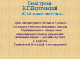 Тема урока: К.Г.Паустовский «Стальное колечко». Урок литературного чтения в 3 классе составлен учителем начальных классов Муниципального бюджетного общеобразовательного учреждения начальная школа – детский сад №43 г. Сургута Трифоновой Натальей Александровной