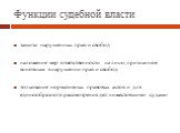 Функции судебной власти. защита нарушенных прав и свобод наложение мер ответственности на лицо, признанное виновным в нарушении прав и свобод толкование нормативных правовых актов и для единообразного рассмотрения дел нижестоящими судами