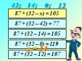 87 + (32 – 14) = 105 87 + (32 – 42) = 77 87 + (32 – 0) = 119 87 + (32 – 12) = 107 х = 14