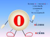 о Буква о - звук[о] – гласный, ударный или безударный ' осина