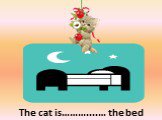 The cat is………....… the bed. above