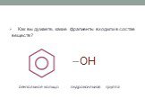 Как вы думаете, какие фрагменты входили в состав веществ? OH бензольное кольцо гидроксильная группа