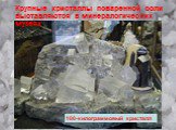 Крупные кристаллы поваренной соли выставляются в минералогических музеях. 100-килограммовый кристалл