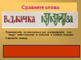 Сравните слова. Произнесите их несколько раз и определите, как ведут себя гласные в сильной и слабой позиции Сделайте вывод Звук [у] в отличие от других гласных звуков даже в слабой позиции звучит довольно отчётливо. Это «безопасный» гласный звук